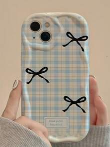 1pc White Dopamine Wave Ruffle Soft TPU Texture Phone Case Compatible With Apple 18 Pro Max/17 Pro Max 17 Air 17 Pro 17 16 Pro Max 16 Plus 16 Pro 16 15 Pro Max 15 Plus 15 Pro 15 14 Pro Max 14 Plus 14 Pro 14 13 Pro Max 13 Pro 13 12 Pro Max 12 Pro 11 Pro Max 11 Pro 11 XS Max XR X/XS 7 Plus 8 Plus/Galaxy S21 S22 S23 S24 S25 S26/Honor/ Creative Blue Plaid Black Three Bows Pattern - White - View 5