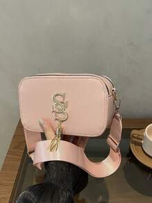 Tas Selempang Kamera Wanita Motif Huruf Logam, Tas Bahu Mini PU Polos, Tali Lebar yang Dapat Diatur, Tas Tangan Kasual Sehari-hari dengan Resleting dan Rumbai - MultiWarna - View 10