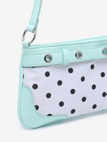 1pc Women's Vintage Polka Dot Patchwork Rivet Metal Air Hole Shoulder Bag, Suitable For Outing, Dating, Commuting, Shopping - Multicolor - View 3