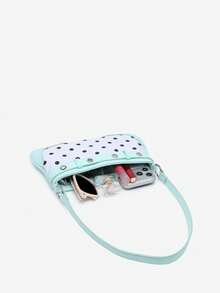 1pc Women's Vintage Polka Dot Patchwork Rivet Metal Air Hole Shoulder Bag, Suitable For Outing, Dating, Commuting, Shopping - Multicolor - View 5