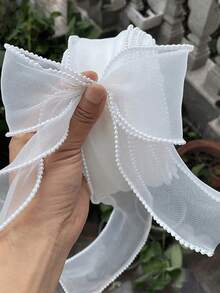 1 Roll 5 Yards Fish Tail Pearl Packaging Satin Ribbon, White Organza Mesh Pearl Ribbon Roll, Suitable For Wedding, Valentine's Day, Mother's Day, Birthday, DIY, Gift Box And Bouquet Decoration - Multicolor - View 1
