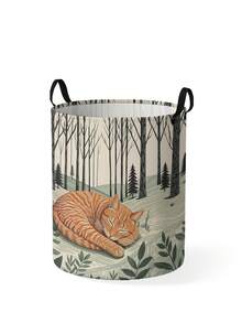 1pc Storage Basket, Laundry Basket, Washing Basket, Storage Bin, Cat Print Design, Handle Storage Basket, Foldable Multi-Purpose Storage Box, Suitable For Clothing, Jewelry, Toys And Other Daily Storage - Multicolor - View 7