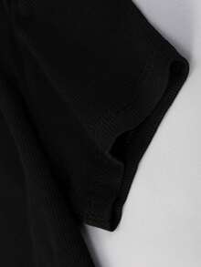 1pc Minimalist Solid Color Knit Ribbed Short Sleeve T-Shirt For Women, Casual Undershirt, Black, Soft & Comfortable Fitted Top For Spring/Summer - Black - View 8