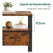 Buró Vintage con Estación de Carga USB y Tomas de Corriente, Mesa de Noche con Cajón Ajustable y 4 Niveles de Almacenamiento, Marrón para Recámara y Sala - Beis - Ver 4