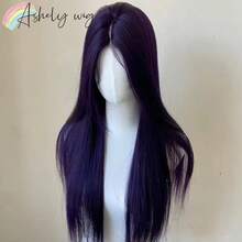 websterwigs 13x4 Dark Purple Wig Long Straight Purple Synthetic Lace Front Wigs For Woman Daily Use Heat Resistant Fiber Glueless Lace Wigs - Multicolor - View 7