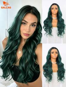 Dark Green And Orange-Red Wavy Synthetic Lace Front Wig (13x4) – Pre-Plucked Hairline, HD Transparent Lace – Suitable For Daily Wear And Beginners – 24 Inches - Multicolor - View 3