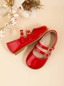 Elegant And Cute Mary Jane Flat Shoes For Little Girls And Middle Girls, Suitable For Indoor Parties And Events In Autumn And Winter, Perfect For Matching With Dresses - Red - View 6
