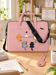 Laptop Bag, Compact Shoulder Bag With Accessory Compartments, Cat Print Design, Equipped With Detachable And Adjustable Shoulder Strap, Data Cable Storage, Fits In Suitcase, Laptop Protective Bag, Briefcase, Document Storage Bag, Portable Commuter Bag, Suitable For Laptop And Tablet, Travel, Commute, Back To School, Halloween, Christmas Gift - Multicolor - View 8