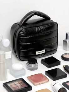 1pc Minimalist Shiny Y2K Style Foam Makeup Bag, Large Capacity Detachable With Handle, Multi-Functional Exquisite Shock-Proof Toiletry Bag And Travel Storage Bag, Girly Waterproof Storage Bag, Multi-Compartment Design, Can Store Data Cables, Perfume, Digital Accessories (Such As Data Cables, Mouse, Earphones, Etc.), Unisex - Multicolor - View 2