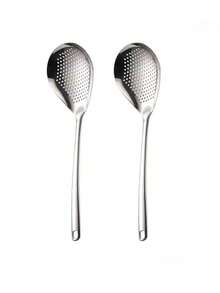 1pc/2pcs Large Stainless Steel Kitchen Strainer, Round Hole Oil Draining Skimmer, Home Cooking Noodle Filter, Catering Deep Fry Chopsticks, Dumpling Scoop, Noodle Strainer, Oil Draining Filter Grid - Silver - View 15