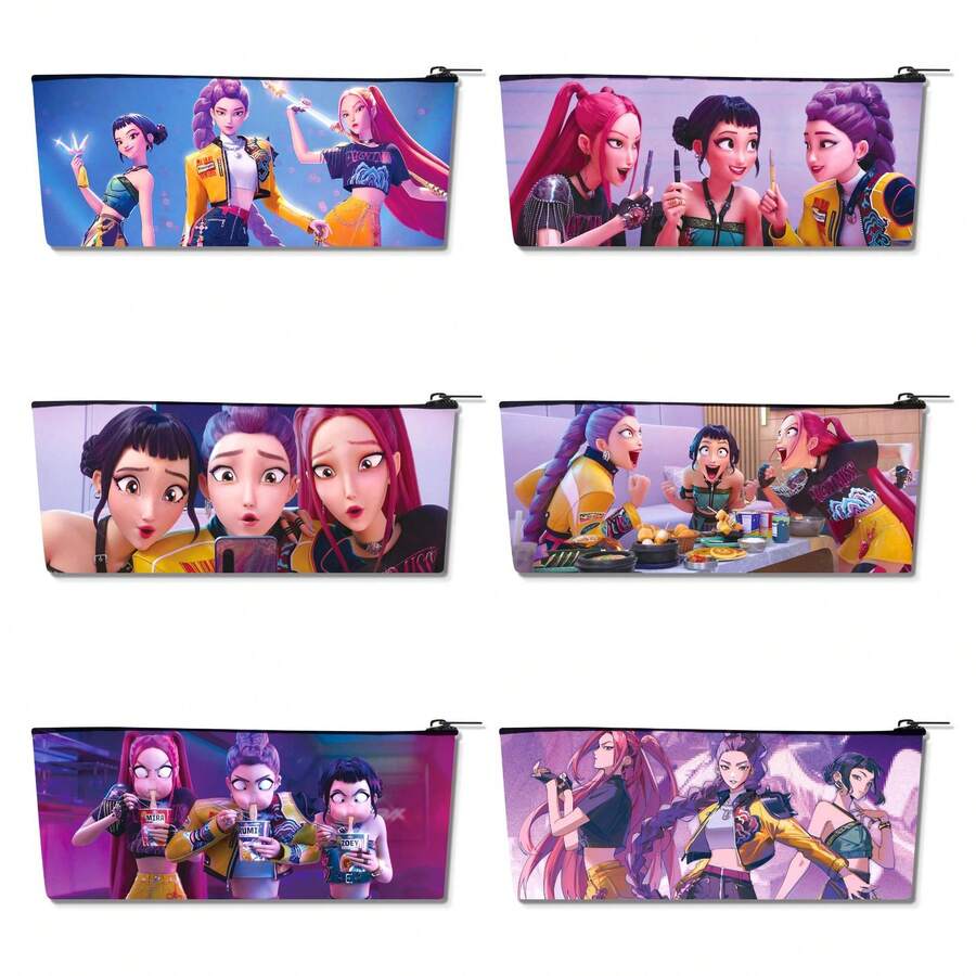 1pc New Girl Group Pencil Case, Cute Student Large Capacity Stationery Bag, PU Single Layer Storage Bag, Perfect Choice For New Semester School Supplies And Stationery, Holiday Decoration Accessory, Halloween Gift (Random Style) - Multicolor - View 1