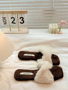 Women's Slippers, Elegant Knot Design, Autumn Slippers, Weekend Casual, Home Slippers, Christmas, Winter Shoes, Fuzzy Slippers - White - View 2