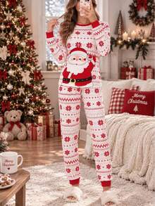2pcs Women Comfortable Christmas Pajama Set, Soft Fabric Sleepwear Homewear Suit - Multicolor - View 3
