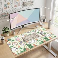 Cartoon Cat And Floral Pattern Gaming Mouse Pad, Non-Slip Rubber Desk Mat, Smooth Sliding Surface, Suitable For Computer Laptop Office Home, Cute Abstract Art Decor, Back To School Supplies - A - View 1