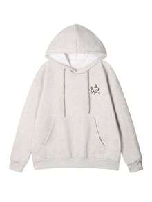 Women's Fashion Autumn/Winter Round Neck Loose Comfortable Casual Cute Cat Print Sweatshirt - Light Gray - View 5