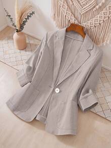 Women's Autumn/Winter 3/4 Sleeve Blazer, Single-Button Lapel Casual Slim-Fit Thin Professional Jacket For Commuting - Beige - View 6