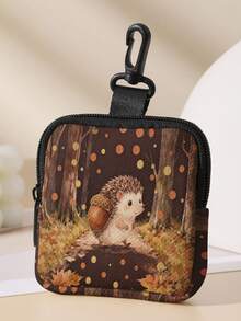 1pc Hedgehog Print Mini Coin Purse,Zipper Closure Small Pouch With Swivel Hook For Earphones Coins Key Small Items,Can Hang On Backpack - Multicolor - View 10
