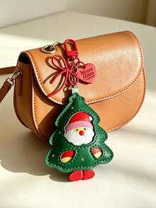 Christmas Tree & Santa Claus PU Leather Keychain, Cute Cartoon Christmas Element Bag Charm, Red Bow & Heart Pendant Decoration, Women's Key Chain, Creative Christmas Small Gift For Classmates & Friends Holiday Keepsake - Multicolor - View 5