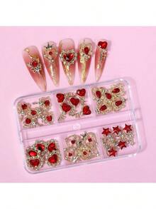 30pcs 3D Nail Art Decorations, Suitable For Nail Art, 3D Decoration Set, Gold Base Rivets, Colorful Red Heart Nail Rhinestones And Crystals, Suitable For Acrylic Nails, DIY Nail Gems, Nail Art Supplies Nail Art Accessories - Multicolor - View 7