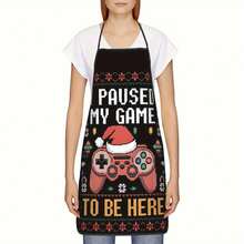1pc Kitchen Apron, Black Pixel Game Controller Fun Text Print Household Apron For Cooking Baking Themed Dinner Gathering - Multicolor - View 4