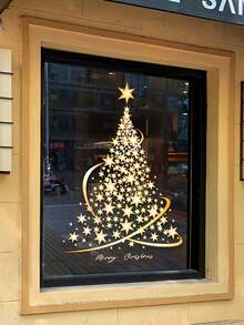 2pcs Christmas Tree Glass Stickers - No Bulb No Power Window Decor, Creative Holiday Atmosphere Stickers - Gold - View 5