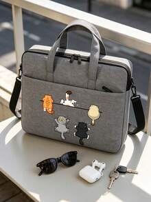 Laptop Bag, Compact Shoulder Bag With Accessory Compartments, Cat Print Design, Equipped With Detachable And Adjustable Shoulder Strap, Data Cable Storage, Fits In Travel Suitcase, Laptop Protective Bag, Briefcase, Document Storage Bag, Portable Commuter Bag, Suitable For Laptop And Tablet, Travel, Commute, Back To School, Halloween, Christmas Gift - Multicolor - View 8