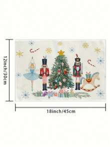 Bộ 6 tấm lót bàn ăn Giáng Sinh mùa đông họa tiết Nutcracker và cây thông Noel, hình chữ nhật, chất liệu polyester, chỉ giặt tay, đồ trang trí ngày lễ phù hợp cho bàn ăn gia đình và tiệc - A - Xem 4
