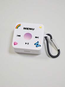 1件 MENU Player 彩虹心形蝴蝶圖案藍牙耳機保護殼，極簡純白軟殼，復古音樂播放器介面圖案印花，配黑色耳機殼掛鉤，防摔便攜，Ins甜酷Y2K女孩風，適合個人使用與生日禮物，兼容主流無線藍牙耳機 - 彩色 - 查看 11