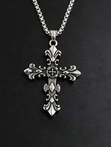 1pc Women's Vintage Gothic Cross Pendant Necklace, Suitable For Daily Wear, Party, Music Festival, Bar - Silver - View 4