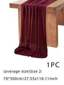 1pc Chiffon Table Cloth 30x300cm/70x300cm/70x600cm, Sheer Fabric Rustic Style Wedding Table Cloth Decor, Romantic Bride Party Birthday Dining Decor - Burgundy - View 16