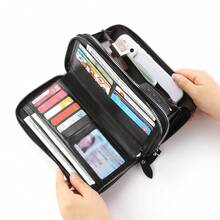 Men's PU Leather Clutch Bag, Zipper Phone Wallet, Large Business Handbag, Multi-Card Slot Card Holder Wallet, Leather Clutch Bag, Large Capacity Business Handbag, Phone Card Slot Storage Box, Coin Purse, Men's Wallet, Long Wallet - Black - View 4