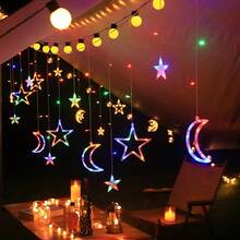 1pc LED Star Moon Curtain Light, USB Powered Warm Color, Suitable For New Year, Christmas/Halloween Party And Dinner. Creative Gift, Includes Star Moon Design With Crescent Moon And Stars - Perfect For Bedroom Decor, Party Accents Or Gifts - Constant Light Mode Autumn Lighting - Star and Moon Curtain Lights - View 11