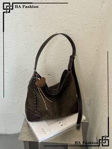 Women Vintage Faux Suede Hobo Bag, Slouchy Large Shoulder Tote, Brown ...