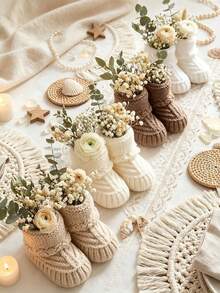 YIYIQCSJ Baby Shower Table Decor Set: Includes Crochet Baby Booties (Suitable For Gender Unisex Reveal Party Decoration) - Multicolor - View 4