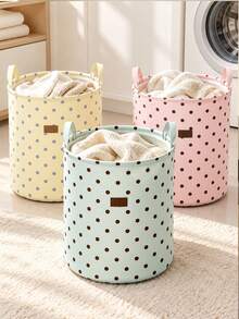 1pc Polka Dot Fabric Laundry Basket, Foldable Laundry Sorting Bin, Wardrobe Clothes Storage, Multi-Functional Dirty Clothes Basket With Ruffle Edge, Portable Handle, Suitable For Bathroom Bedroom, Collect Dirty Clothes And Miscellaneous Items, Home Storage Bucket, Halloween Basket - Multicolor - View 3