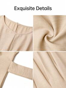 Plus Size Women's Woven Fabric Flared Hem Long Sleeve Blouse, Back Tie Design, Round Neck Slim Fit Top, Suitable For Autumn Wear - Light Khaki - View 3