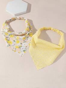 2pcs Yellow Floral Plaid Triangle Headband For Women, Elastic Headscarf, Pastoral Style For Travel And Photo Shooting - Multicolor - View 3