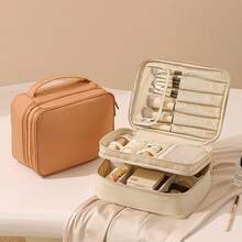 Double Layer Partitioned Makeup Bag, Large Capacity Portable Handheld Cosmetic Bag, Detachable 4-Section Storage, Makeup Brush Slot, Mesh Pocket, Mask Compartment, Travel And Home Skincare And Cosmetic Organizer - Multicolor - View 6