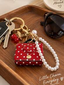 Women's Mini Coin Purse Keychain Wallet With Pearl Chain And Small Cherry, Cute Designer Bag Accessory Pendant, Suitable For Handbags And Tote Bags - Multicolor - View 2