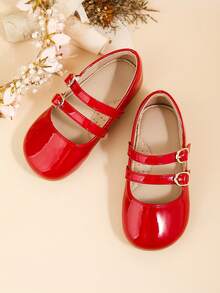 Elegant And Cute Mary Jane Flat Shoes For Little Girls And Middle Girls, Suitable For Indoor Parties And Events In Autumn And Winter, Perfect For Matching With Dresses - Red - View 2