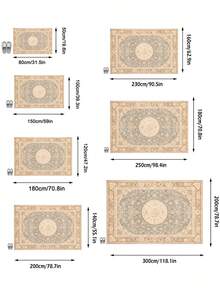 1PC Arabic Calligraphy Pattern Faux Cashmere Machine Washable Area Rug, Middle Eastern Persian Style Islamic Classical Court Rectangular Soft Carpet, Living Room Bedroom Home Decor, All Season Use, Aesthetic Home Decoration - Multicolor - View 3