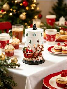 2D Flat Santa Claus Red Sleigh & Colorful Lights Reindeer Print Paper Towel Holder, Acrylic Material Vertical Roll Paper Storage Rack, Kitchen Dining Table Decor Ornament, Easy Installation, Suitable For Christmas Party Home Room Decoration (Paper Towels Not Included) - Multicolor - View 4