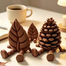 2/1pc Christmas Pine Cone & Leaf Mini Figurine, Cute Resin Hanging Leg Ornament, Unique Desktop Bookshelf Decor, Autumn Rustic Home Decoration, Special Gift For Book Lovers, Christmas Home Decor, Autumn Home Decor, Coffee Bar Countertop Ornament - Multicolor - View 2