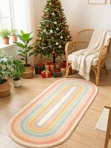 1pc Plush Rainbow Striped Area Rug - Soft Machine Washable Carpet For Bedroom, Living Room And Home Decor - Multicolor - View 7