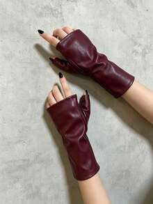 1 Pair Solid Color Casual Street Party Premium PU Leather Half-Finger Open-Toe Gloves For Daily Wear, Birthday Party, Gift, Performance, Autumn/Winter - Fingerless Leather Gloves - View 13