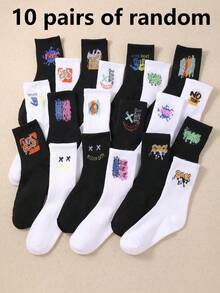10 Pairs Random Graffiti Print Kids Socks, Quick Drying & Breathable, Suitable For Boys & Girls, Media Exclusive Socks - Multicolor - View 11