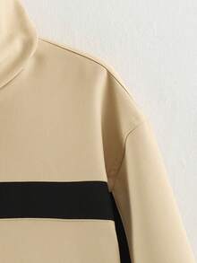 Women's Fashion Long Sleeve Baseball Jacket, Stand Collar Design, Front Zipper Closure, Side Stripe Detail, Suitable For Autumn Wear - Khaki - View 9