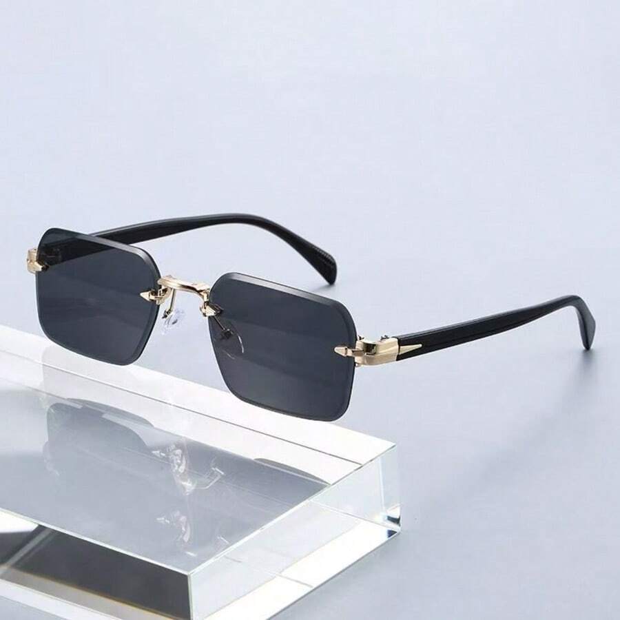 1 Pair Men's Rimless Metal Arrow Hinge Design Square Glasses, Versatile For Driving, Outdoor Travel, Business Casual Daily Wear, Street Style Photography - Multicolor - View 1