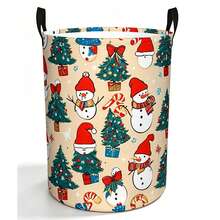 1PC Storage Basket With Cute Christmas Snowman & Christmas Tree Print, Candy Cane Gift Box Pattern, Portable Handles, Suitable For Multi-Purpose Storage Of Clothes And Sundries, Home Decor And Room Decor - Multicolor - View 8