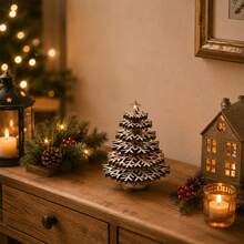Mini Wooden Christmas Tree With Layered Snowflake Design And Top Star, Tabletop Decorative Ornament For Home And Office, 15cm X 10cm - Multicolor - View 6